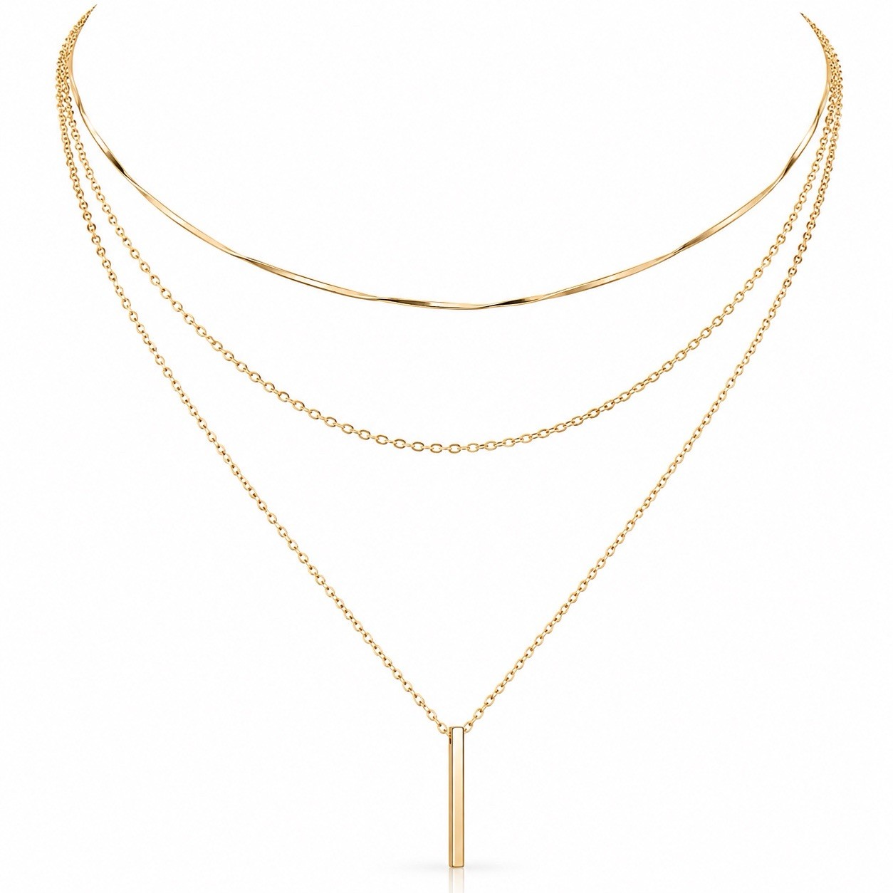 Layered Gold Necklace Bar Pendant Choker Chain Minimalist Jewelry
