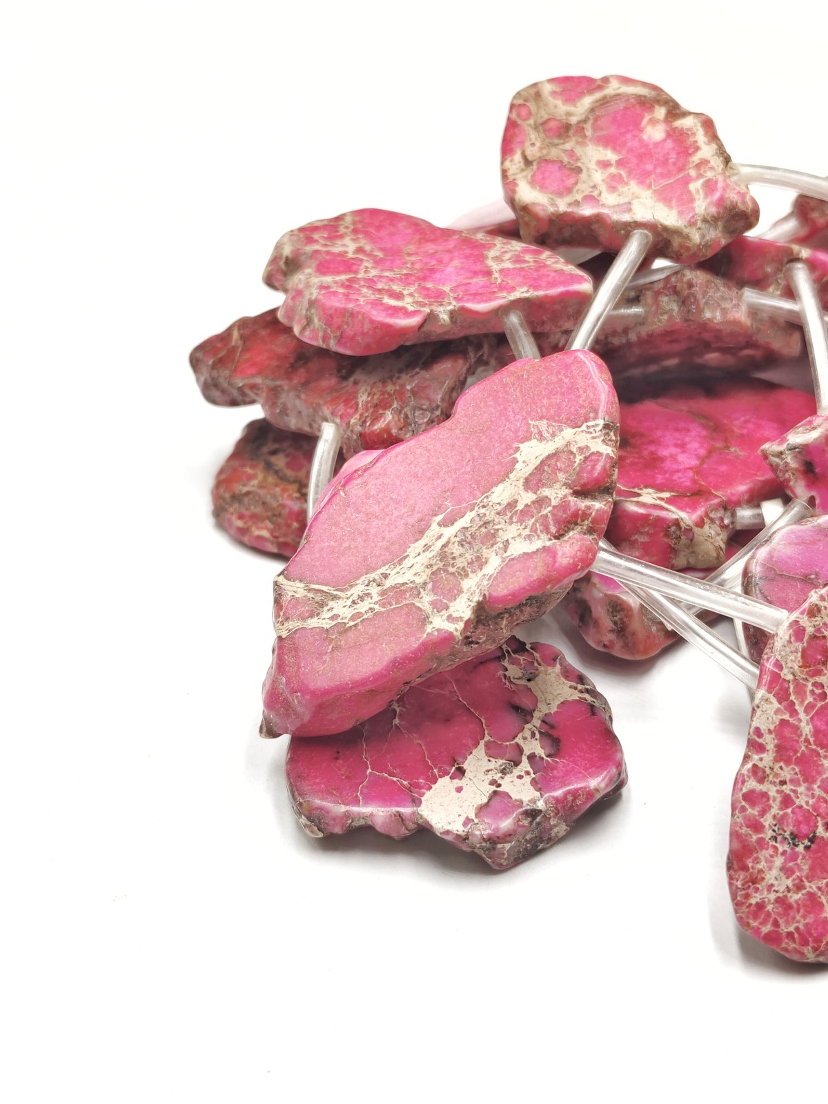 Pink Sea Sediment Jasper Top Drilled Slice Beads Approx 20x40mm 15.5″ Strand