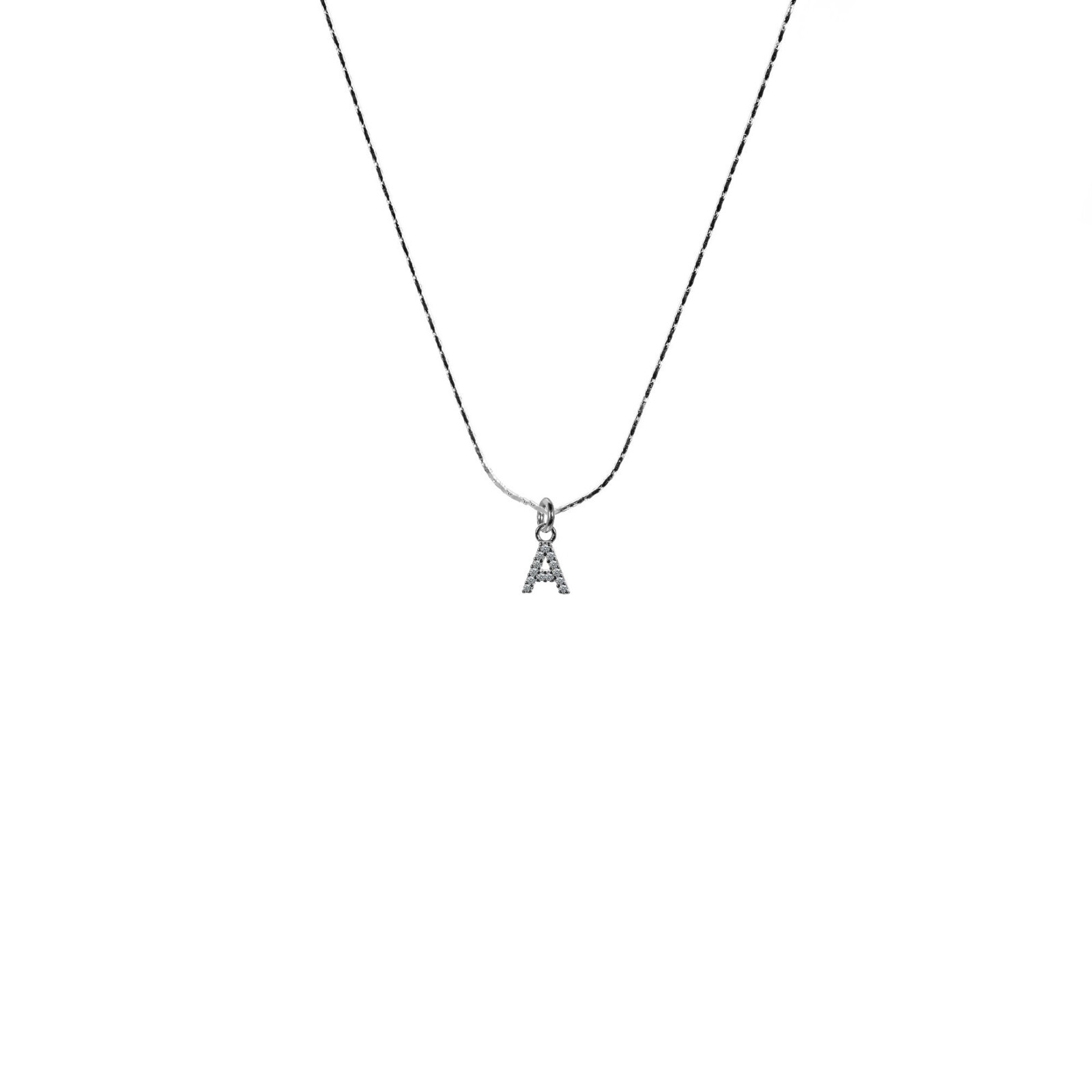 Bamboo Chain Necklace 0.6mm Pendant Letter Zircon 925 Sterling Silver