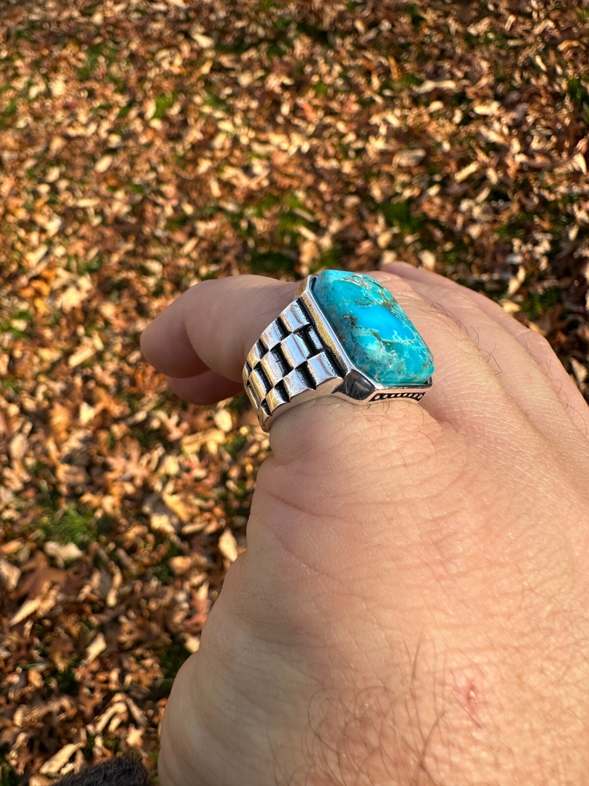 Mens Real Solid 925 Silver Blue Turquoise Natural Native American Gemstone Ring