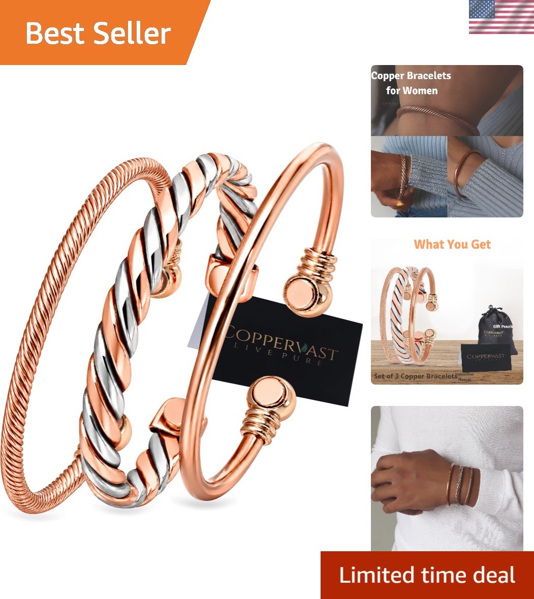Elegant 3-Piece Copper Bracelet Set – Timeless Gift for Any Occasion