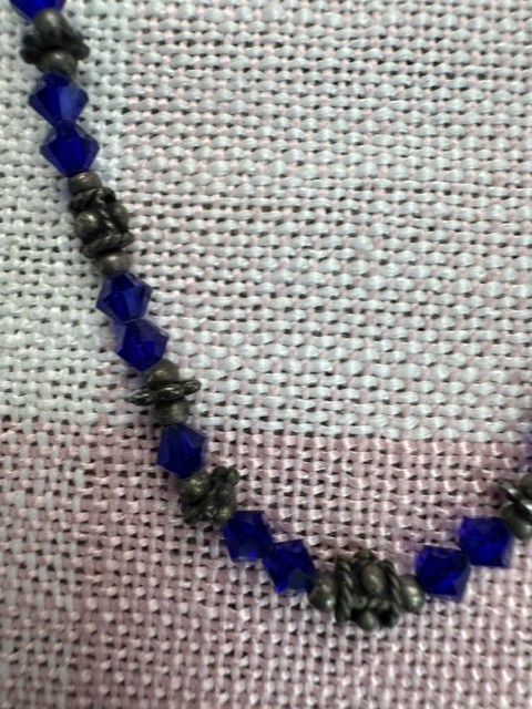 Vintage Czech Style Cobalt Blue Glass Sautoir Lariat Necklace Cat’s Eye 36″ Boho