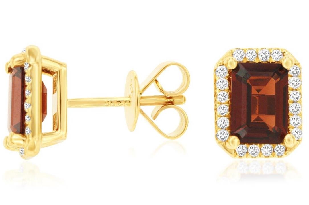 2.60CT DIAMOND & AAA GARNET 14K YELLOW GOLD EMERALD CUT & ROUND OCTAGON EARRINGS
