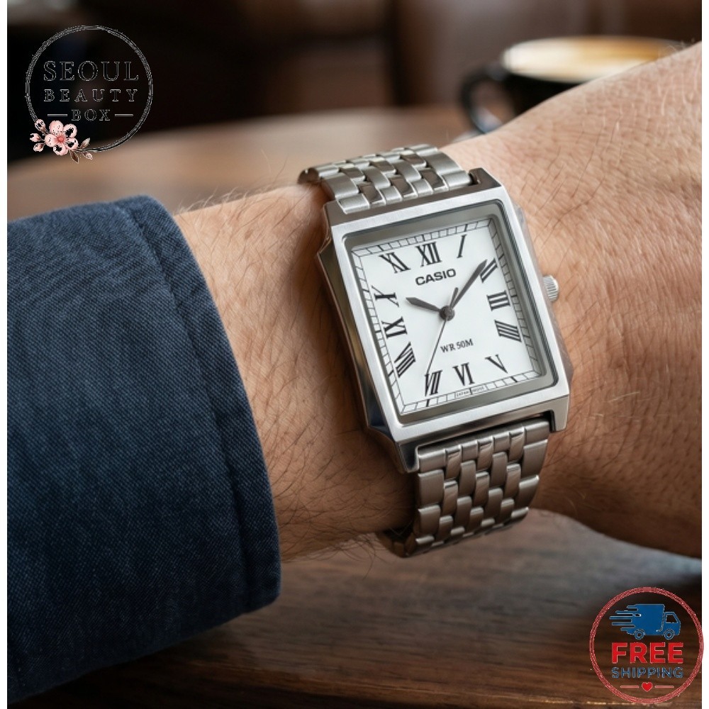 CASIO MTP-B190D-7B Men’s Tank Square White Dial Metal Quartz Watch