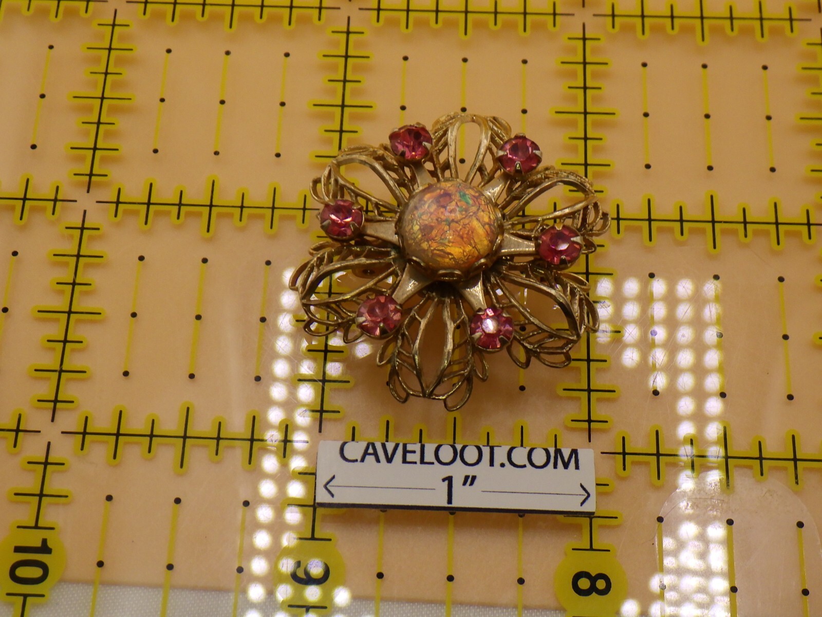 Faux Amethyst and Opal Brooch Vintage Costume Jewelry Pin Pinback Button