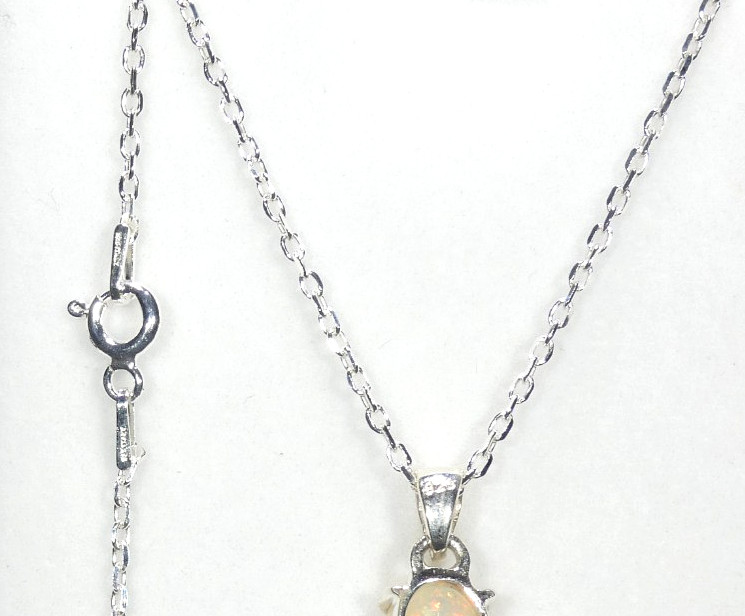 Natural Oval Ethiopian Welo Opal Solid Sterling Silver Italian Necklace-45.5 cm