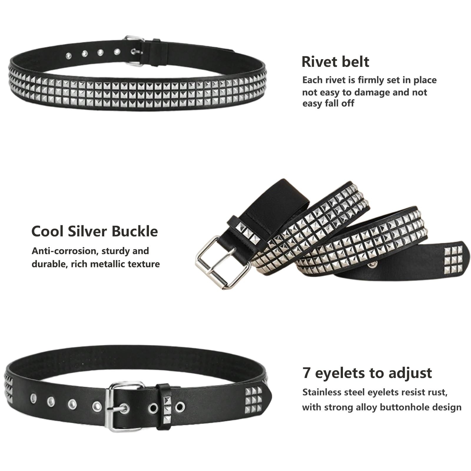 Black Studded Belt wit 4 Punk Spike Bracelets Goth Rock PU Leather Accessory Set
