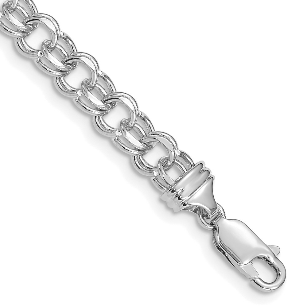 14k White Gold 5.5mm Diamond-cut Solid Heavy Double Link Charm Bracelet 7″