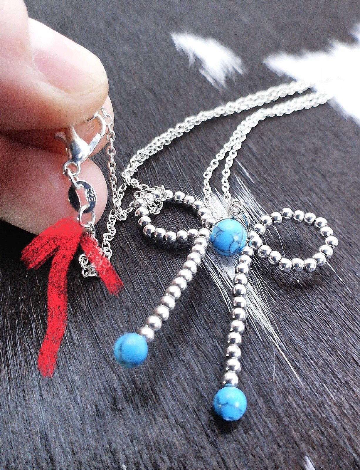 925 Sterling Silver Western Bow Necklace Turquoise Cowgirl Bow Pendant Necklace