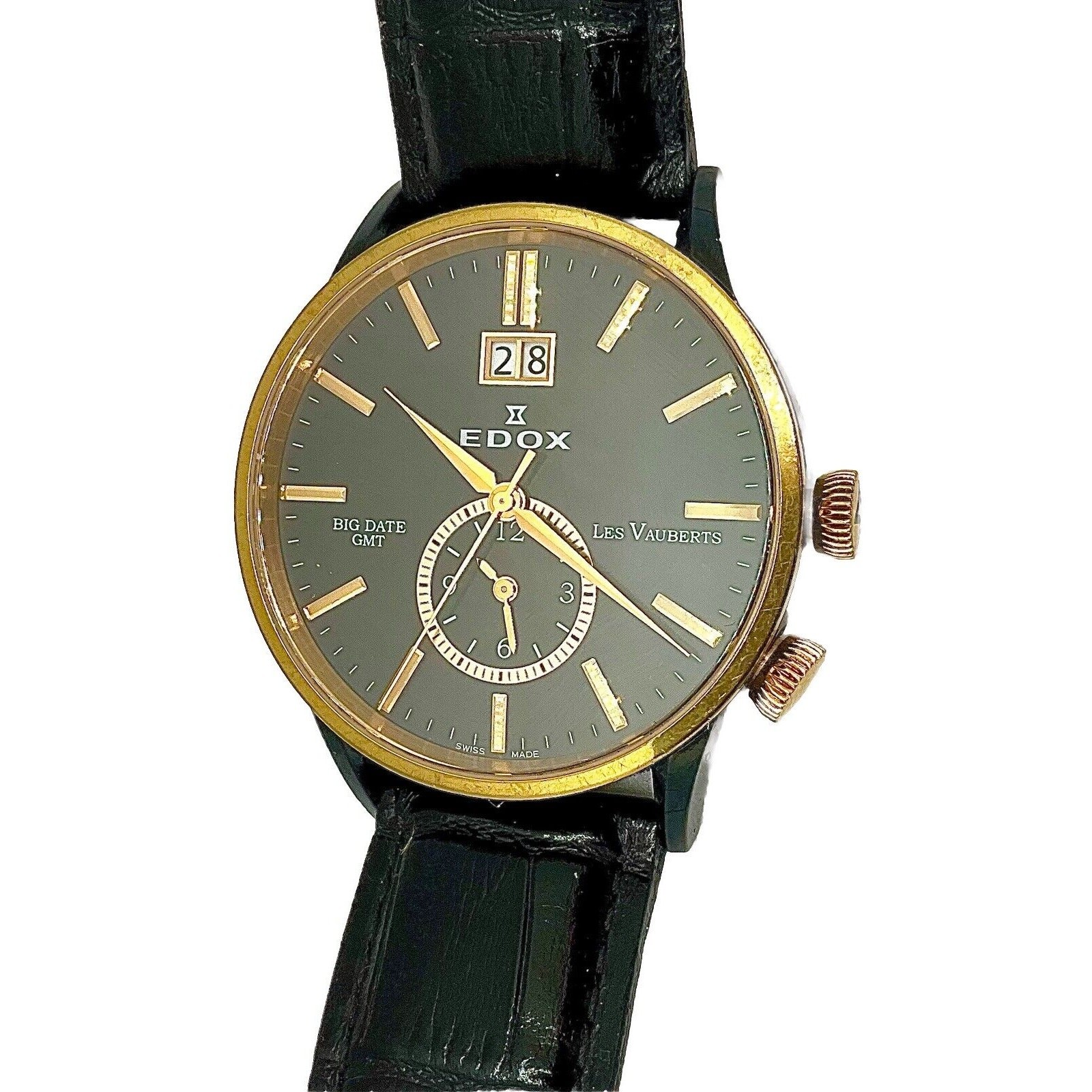 Edox Men’s Watch Les Vauberts Big Date GMT Rose Gold PVD No. 62003