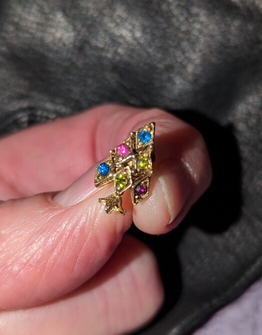 Single Pierced Earring Yellow Gold Plated Multi Gemstone TREE