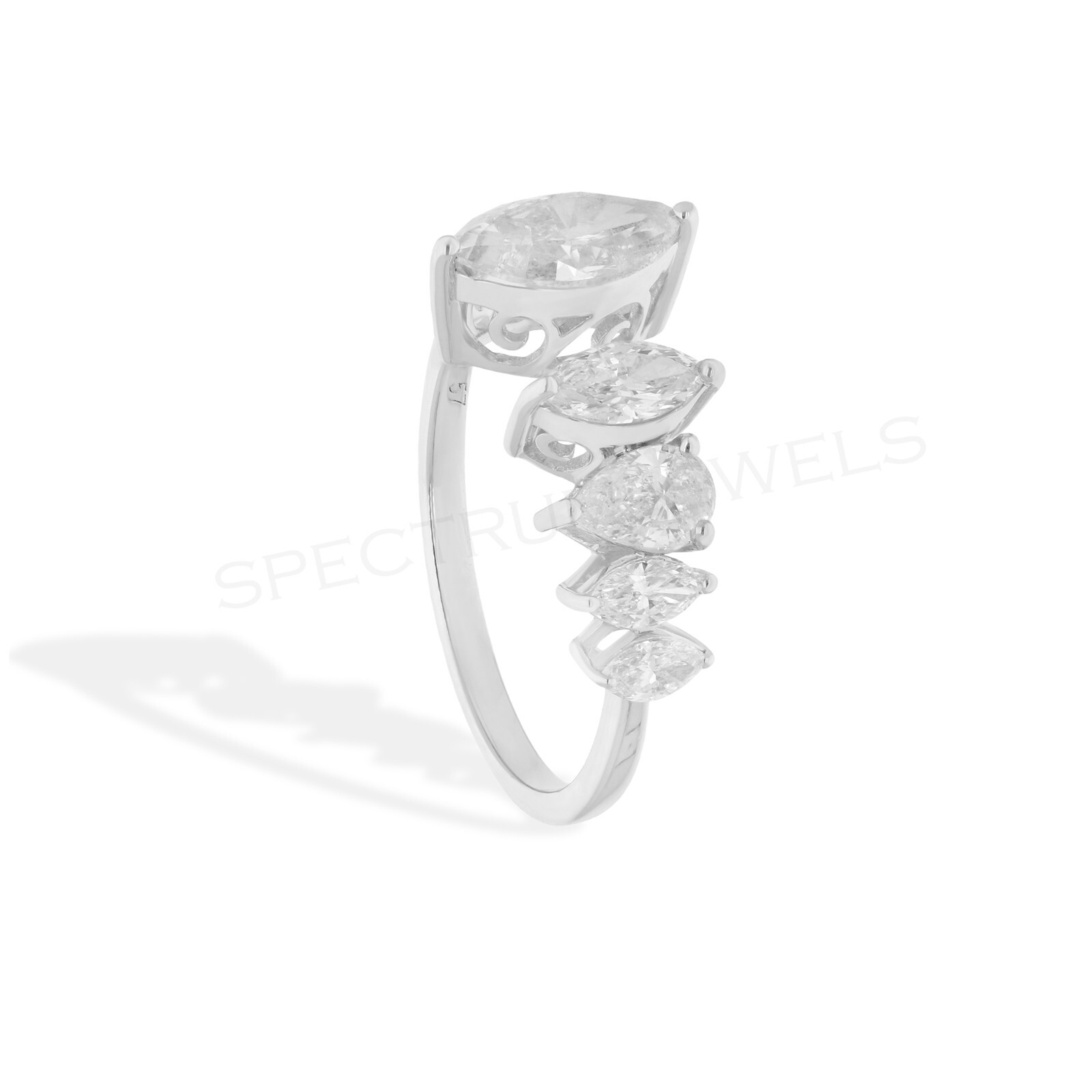 SI/H Marquise Diamond Cuff Ring 14k White Solid Gold Anniversary Gift 1.62 Ct.