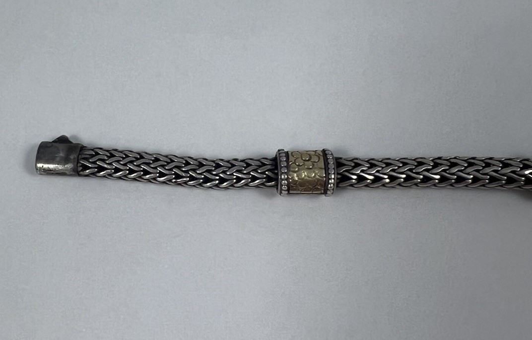 John Hardy 18k & 925 Sterling Four Pattern Station Classic Chain Bracelet 8” 6mm