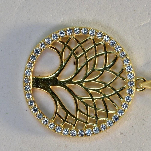 2 Ct Round Cut Simulated Diamond Women Tree Life Pendant 14k Yellow Gold Plated