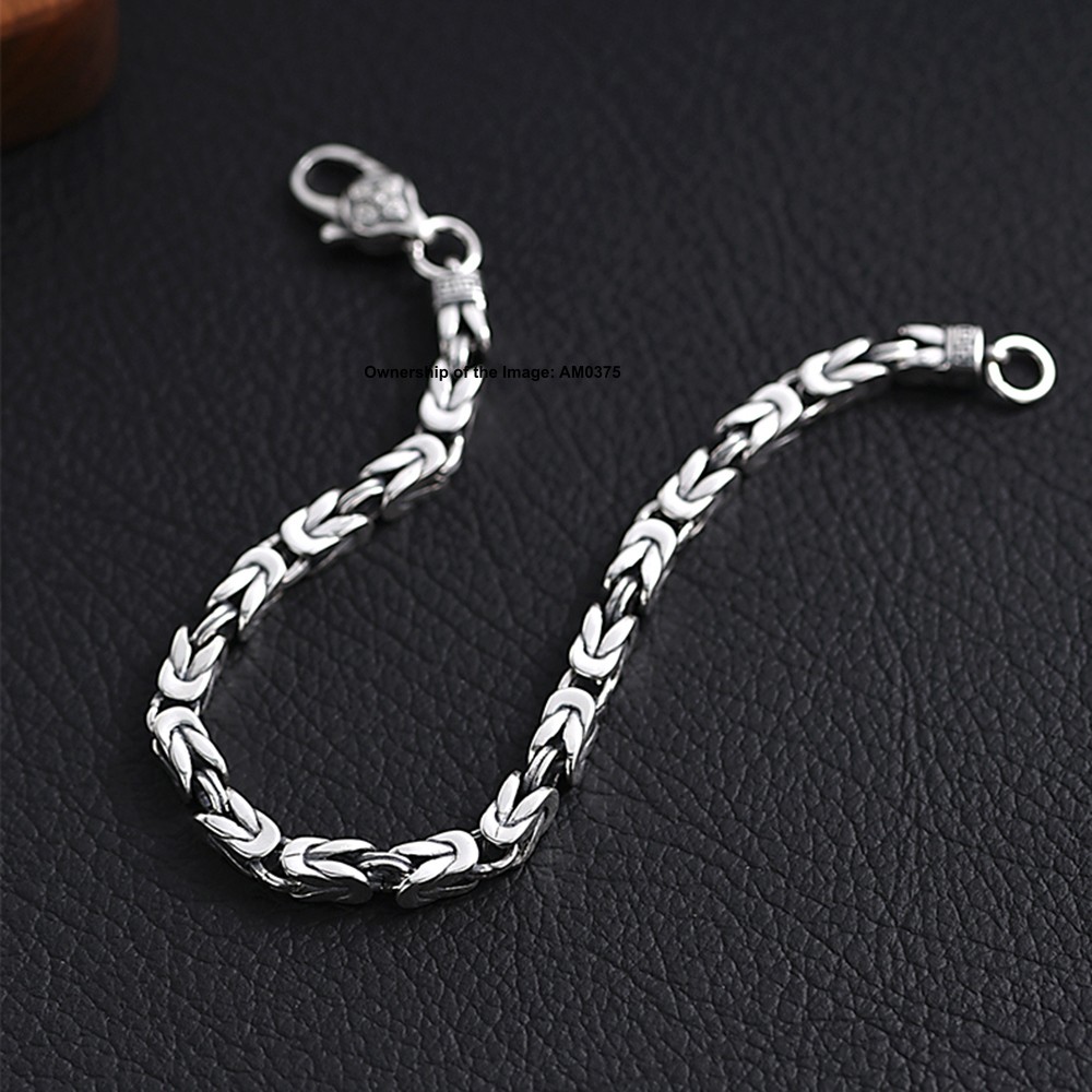Pure 925 Sterling Silver Square Byzantine Chain Bracelet 5mm Link Unisex Jewelry