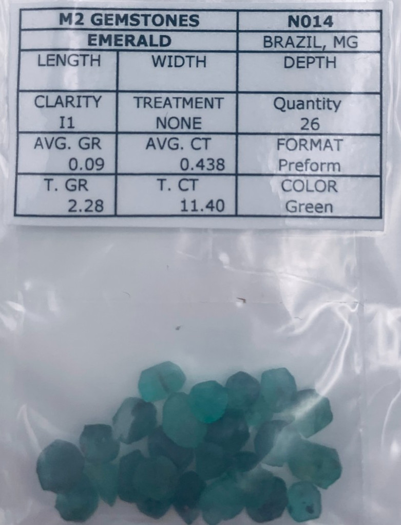 Emerald Preform Rough Lot 26 Pcs 11.40 Tcw Clarity I1 Natural Green Brazil N014