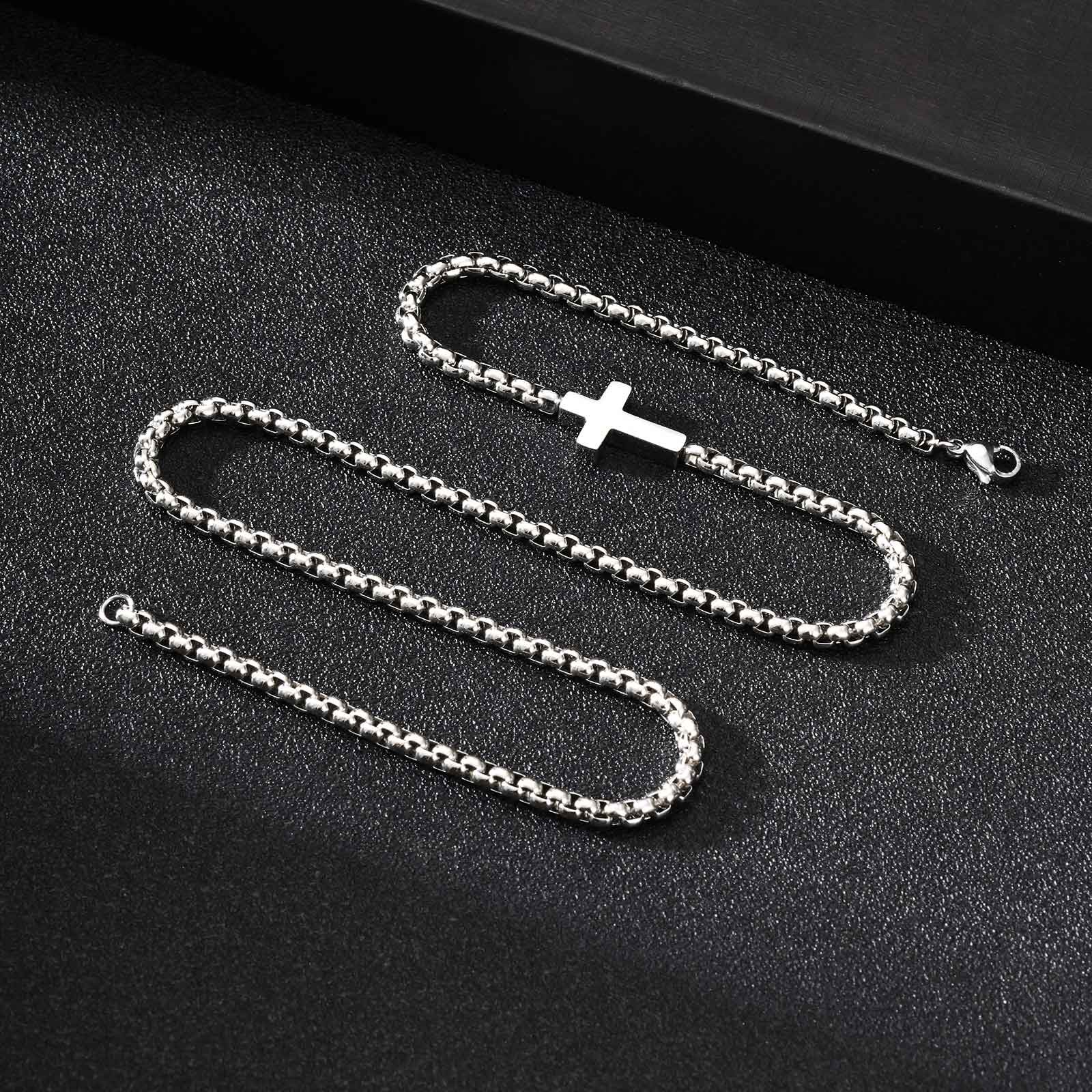 Stainless steel Square Pearl Chain CrossNecklace for Men 20″ 50cm Religious