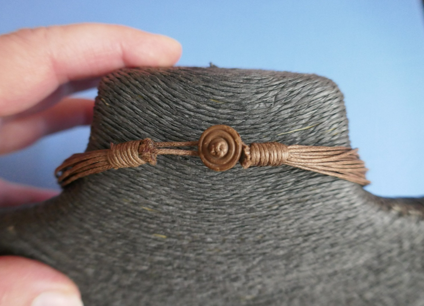 19″ Brown Beige Black White Shell Macrame’ Bail on Multi Strands w Button Clasp
