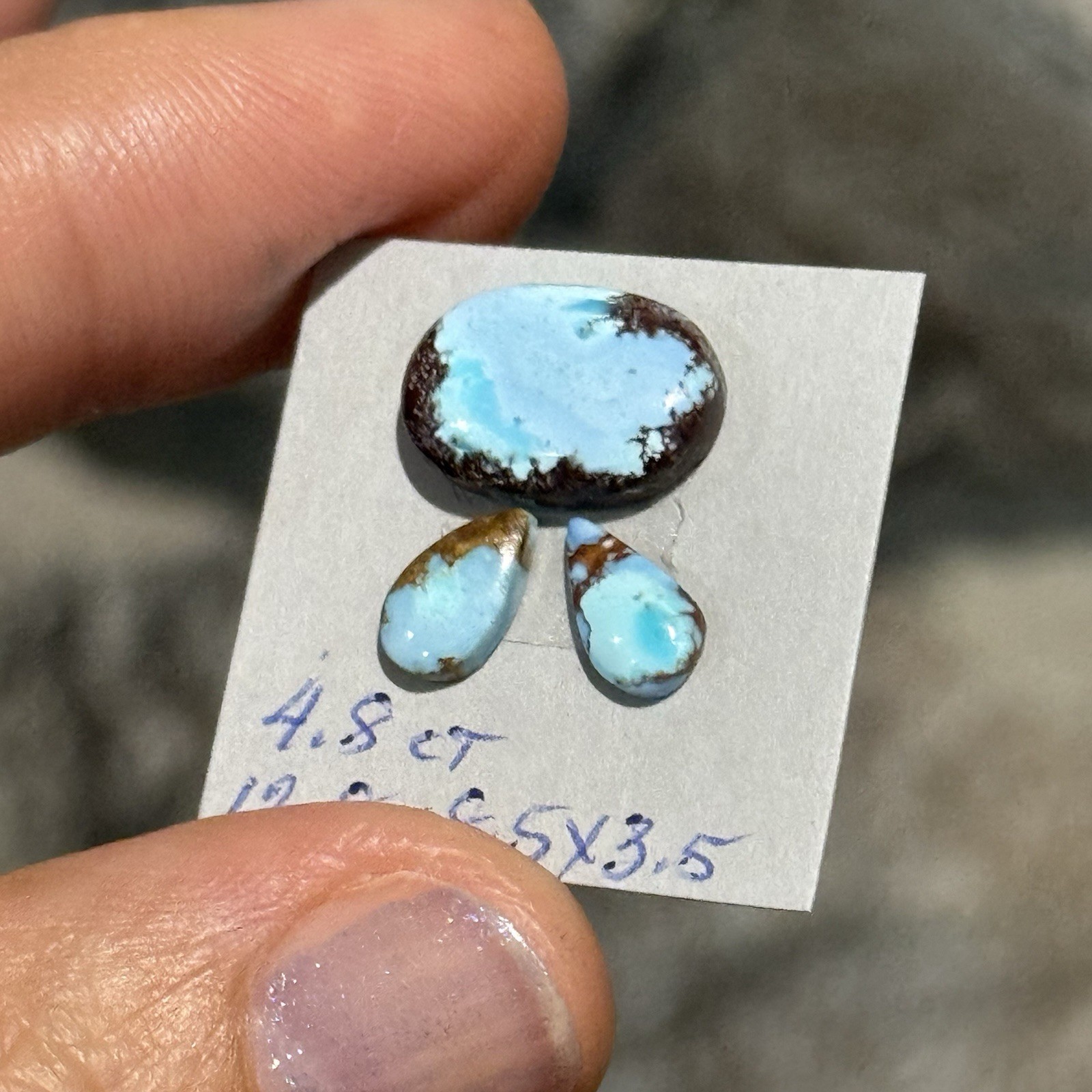 4.8ct 12.8-7.7mm 3pcs Lot Fine Golden Hill Lavender Turquoise Cabochon Gems