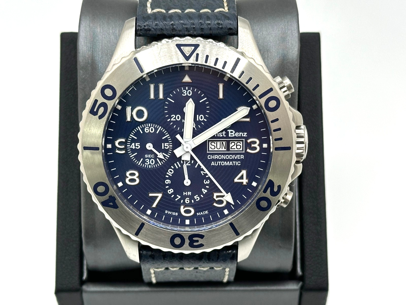 ERNST BENZ Chronodiver GC10724 Blue Shark Leather Band Stainless Steel Watch