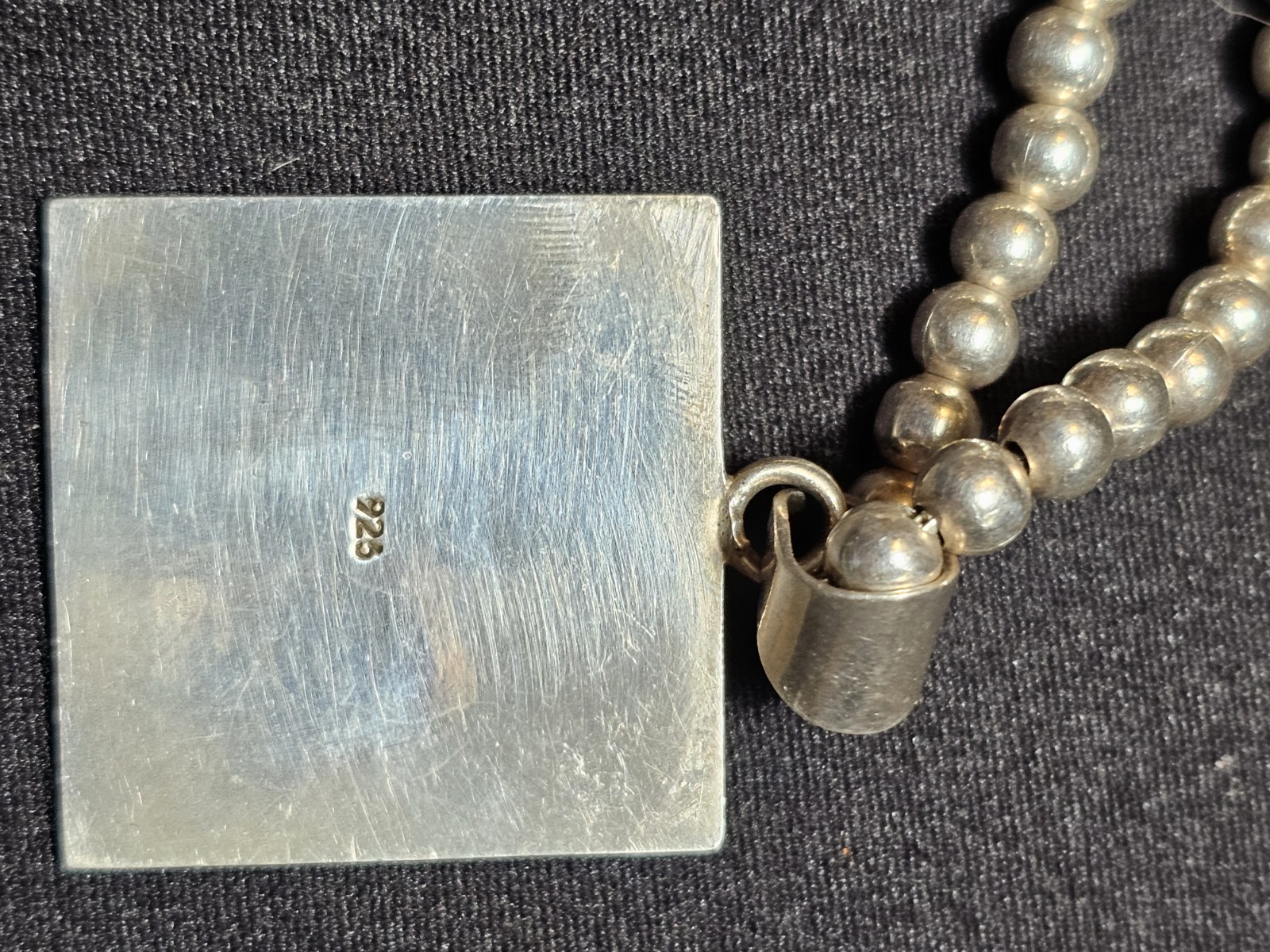 Italian Beaded Chain Little Boy Child Square Necklace & Pendant Silver .925 Y2k