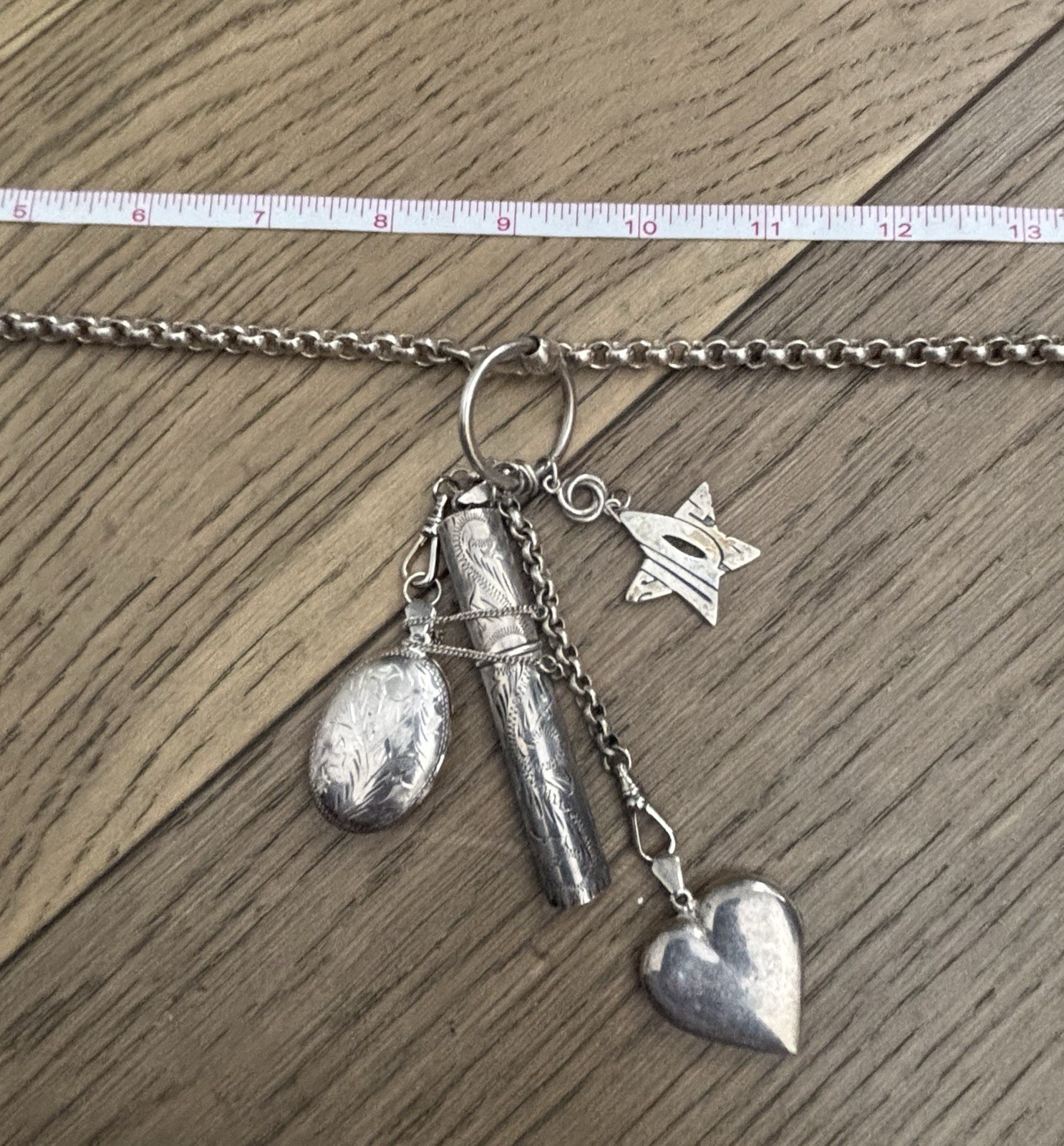David Navarro Sterling Silver 18” Charm Necklace Heart Locket Shell Artisan