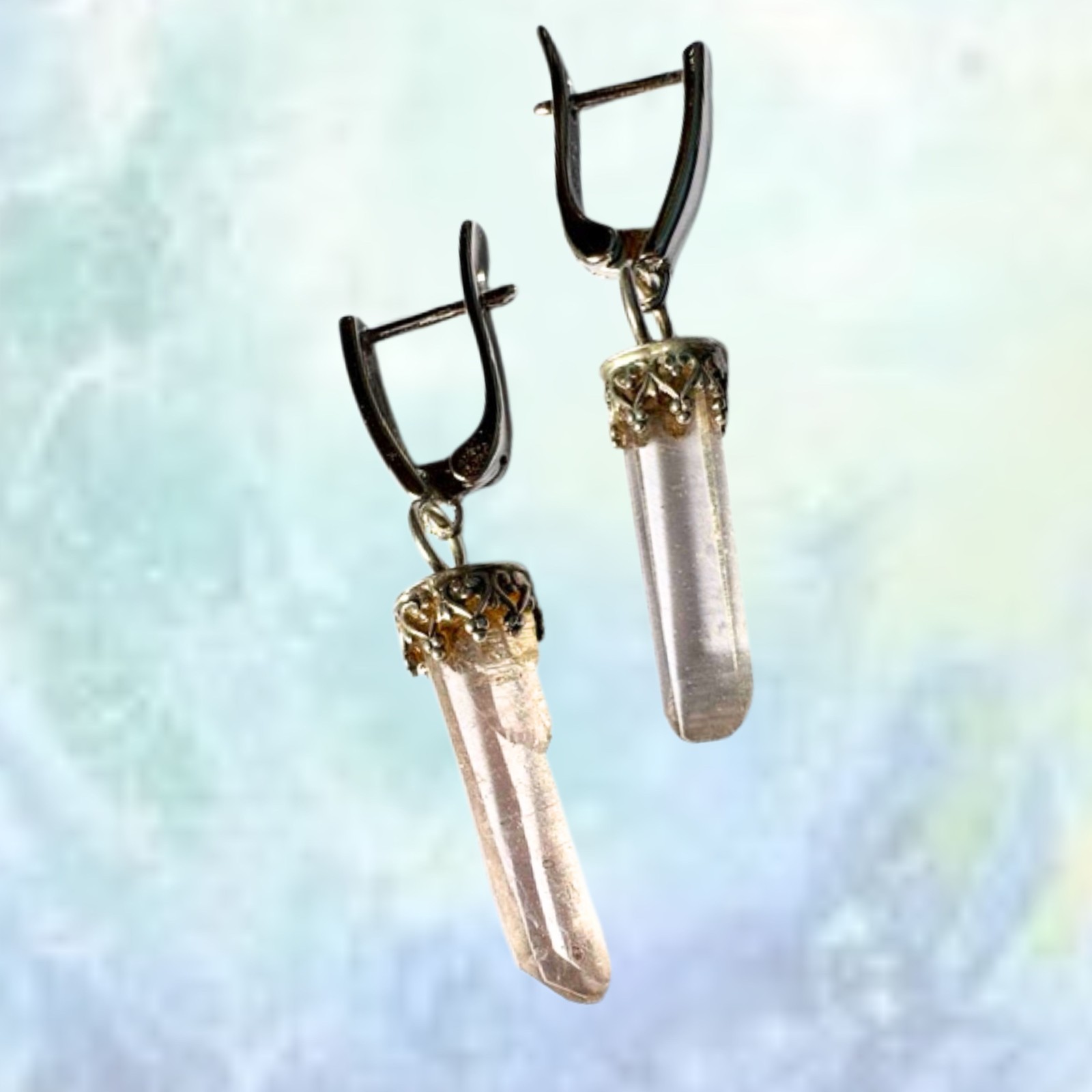 Arkansas Quartz Crystal EarRings on Sterling Huggies master healer by JKL 707