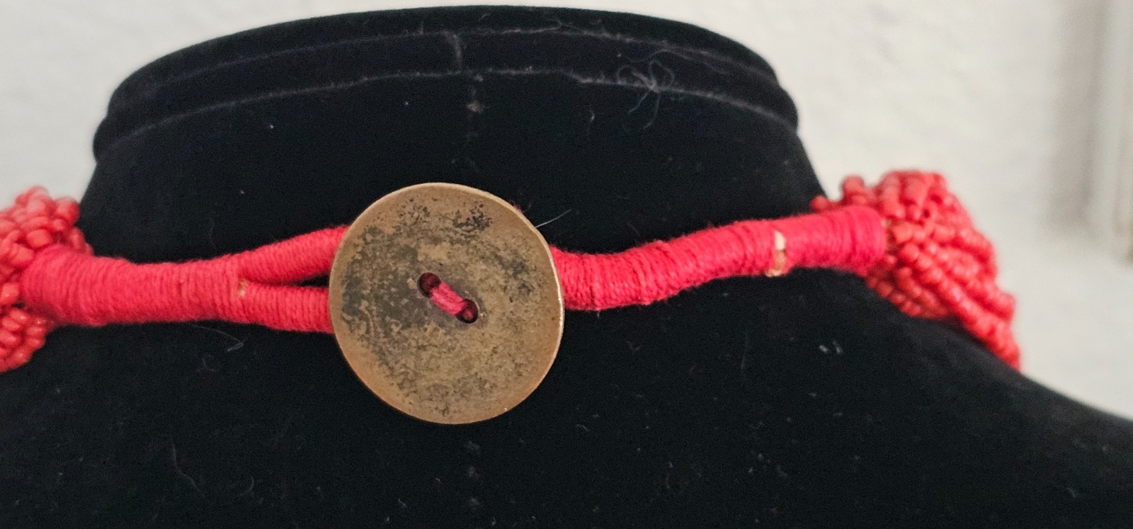 Hand made 30 strand tiny red coral bead fashion necklace great statement pc 21”