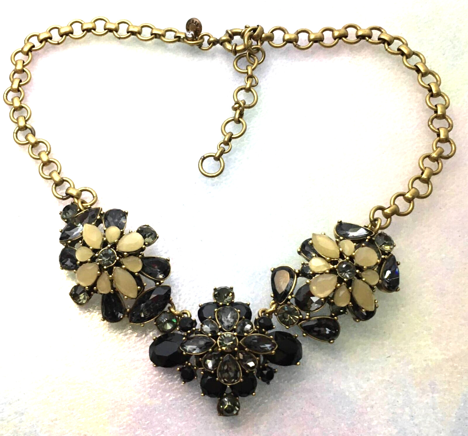 VTG J.Crew Statement Necklace Smoky Blue Gray Glass Crystals Black Yellow Signed