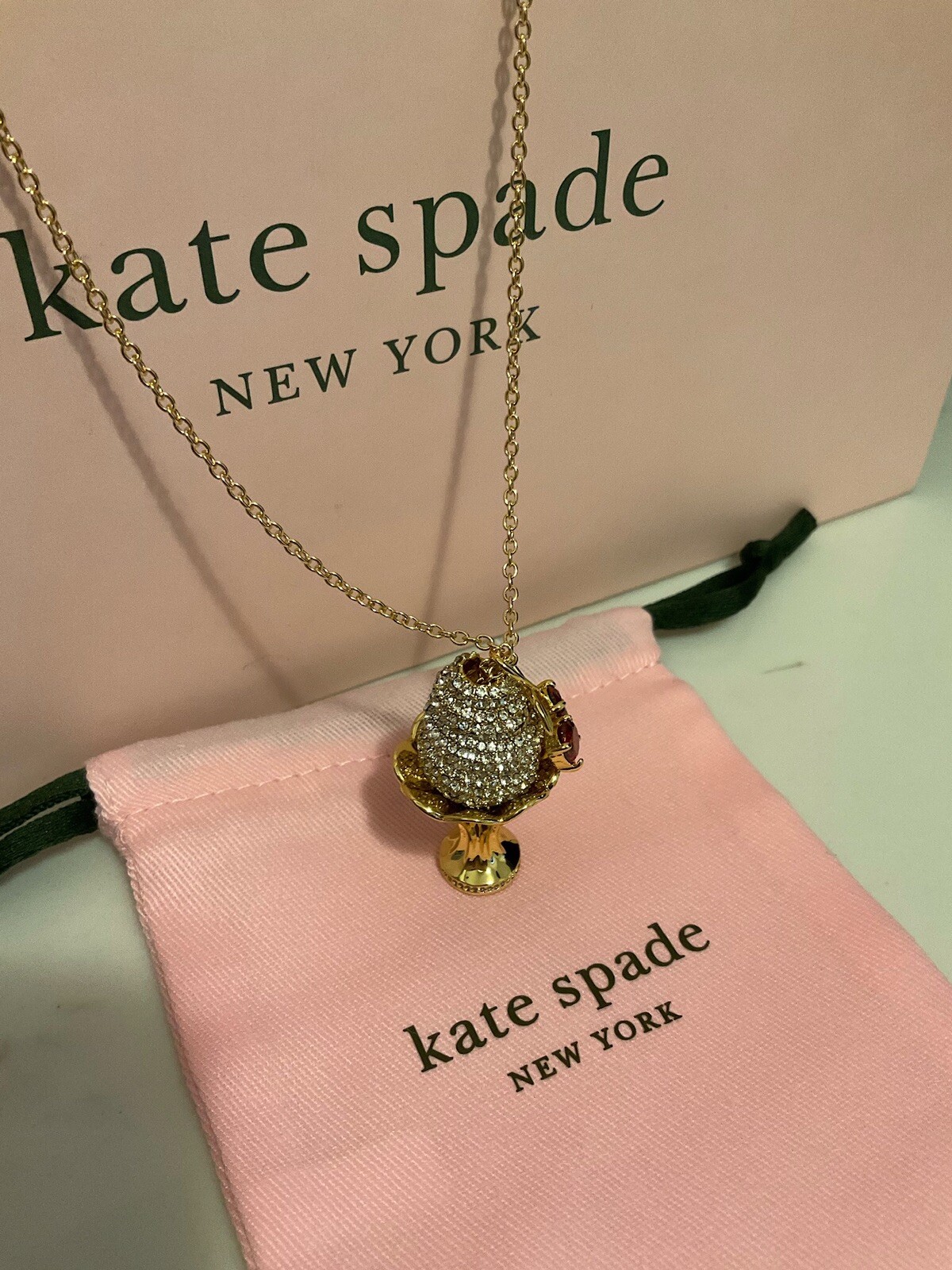 NWT Kate Spade New York 12K Gold Plated Metal Ice Cream Sundae Pendant Necklace