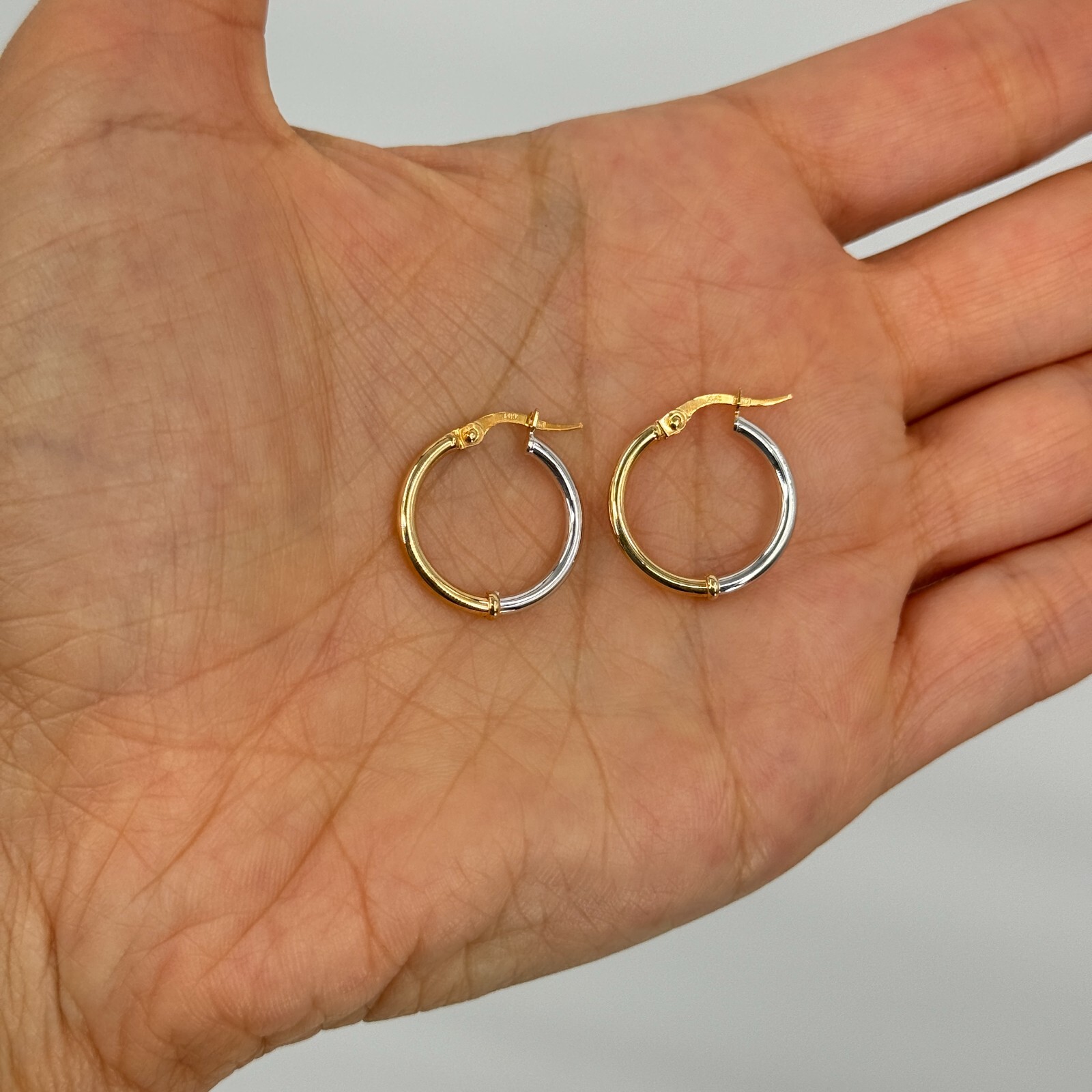 Italian 14k Yellow & White Gold Polished Small Thin Hollow Hoop Earrings 1.1gram