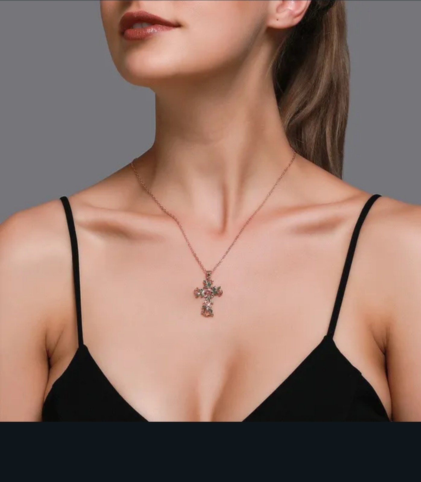 God We Trust Cross Rose Gold-tone Dainty Necklace Crucifix Diamond Cut Crystals