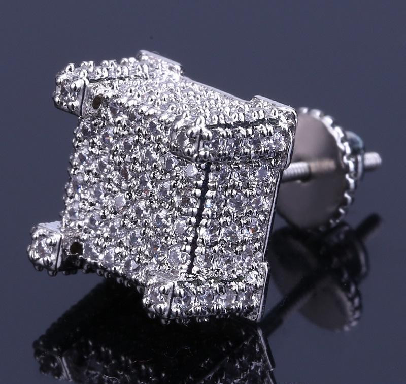 2Ct Round Cut Simulated Diamond Ice Hip Square Stud Earring White Gold Plated