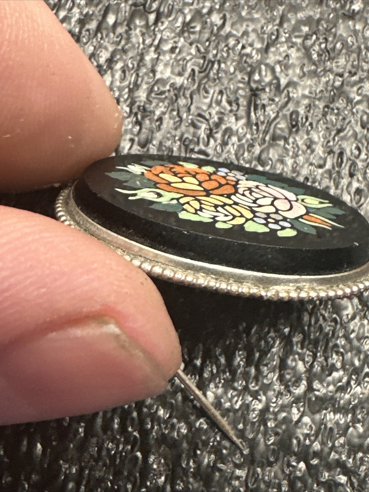 Antique Pietra dura inlay stone victorian brooch As Is