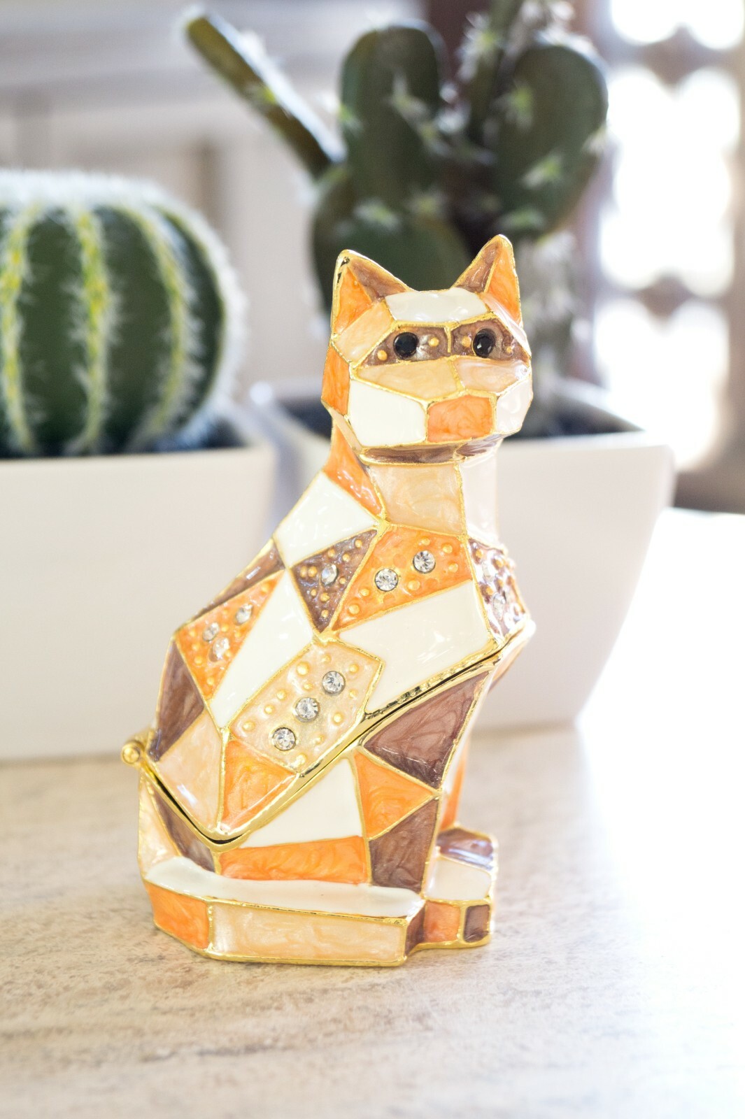 Tabby Cat Jewelry Trinket Box Geometric Origami Animal Décor. for all Occasion
