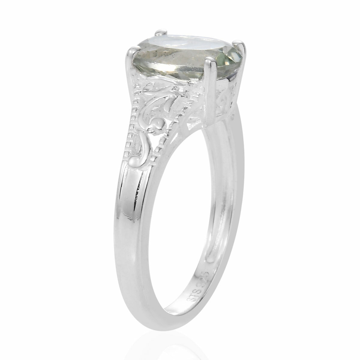 Natural Green Amethyst Ring in Sterling Silver (Size 9.0) 1.65 ctw