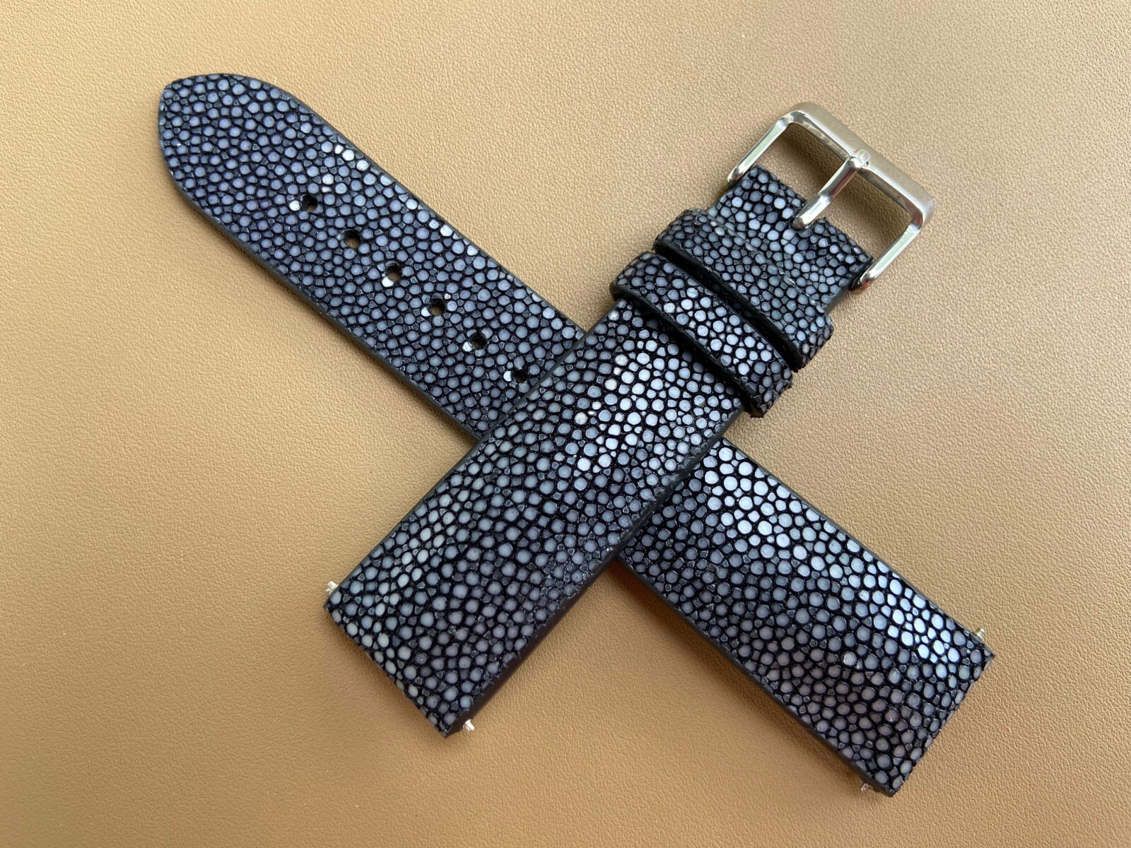 Black Stingray Leather Watch Strap Band, Size 18mm 19mm 20mm 21mm 22mm 24mm 26mm