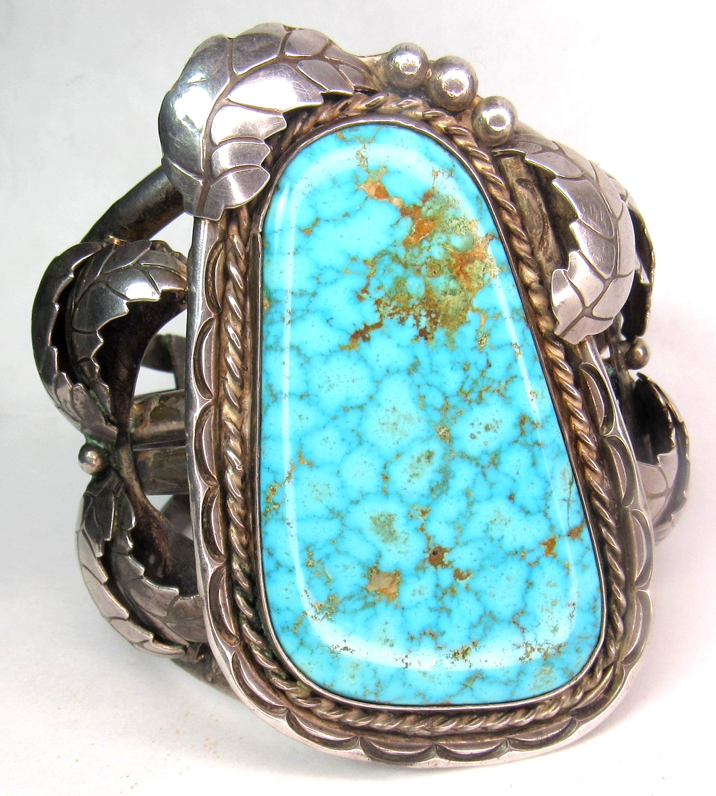 HUGE Navajo 133 GRAM B Shash NUMBER 8 Turquoise Sterling Bracelet CUFF Nat. AMER