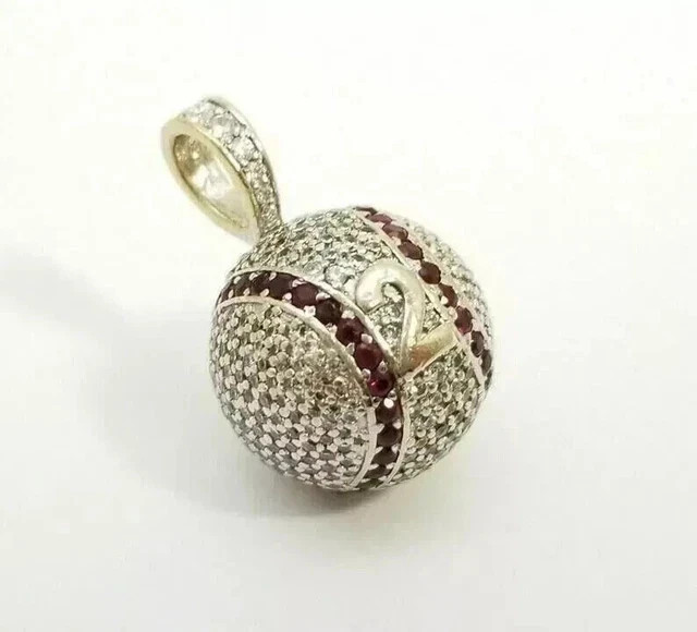 14K White Gold Plated Garnet Ball Charm Pendent Men’s 2Ct Round Cut Lab Created