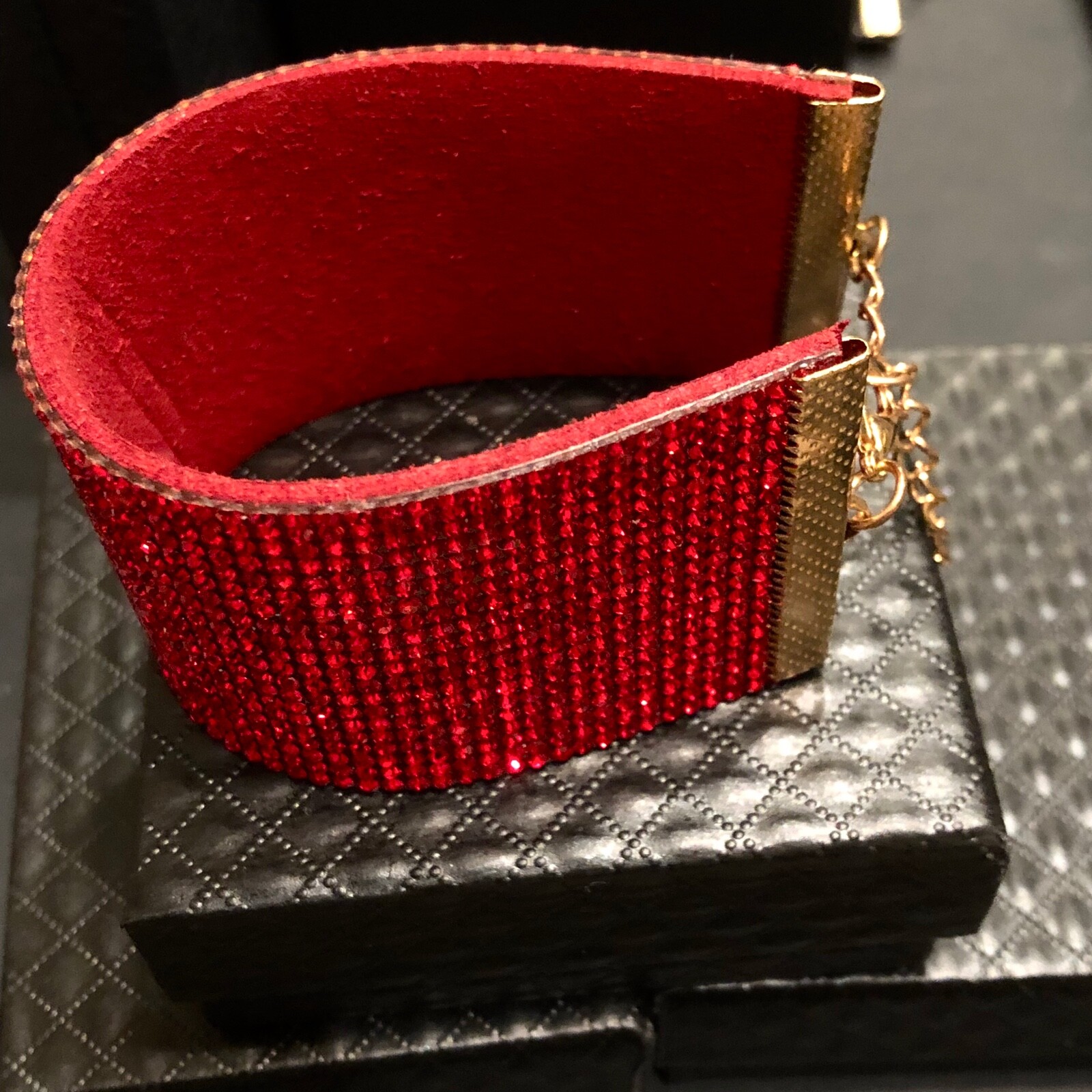 Alcantara Leather Wide Bling Swarovski Elements Wide Red Cuff Bracelet 6” + 2.5″