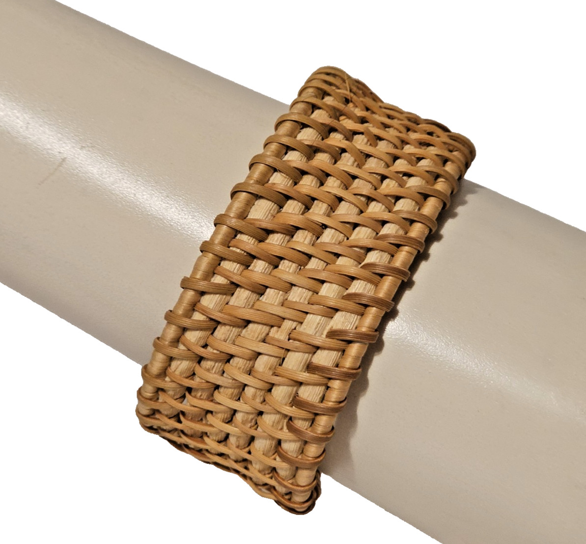 VTG Hippie Boho Plain Wicker Weave Natural Cuff Bracelet 3″ Across 1.25″ Wide