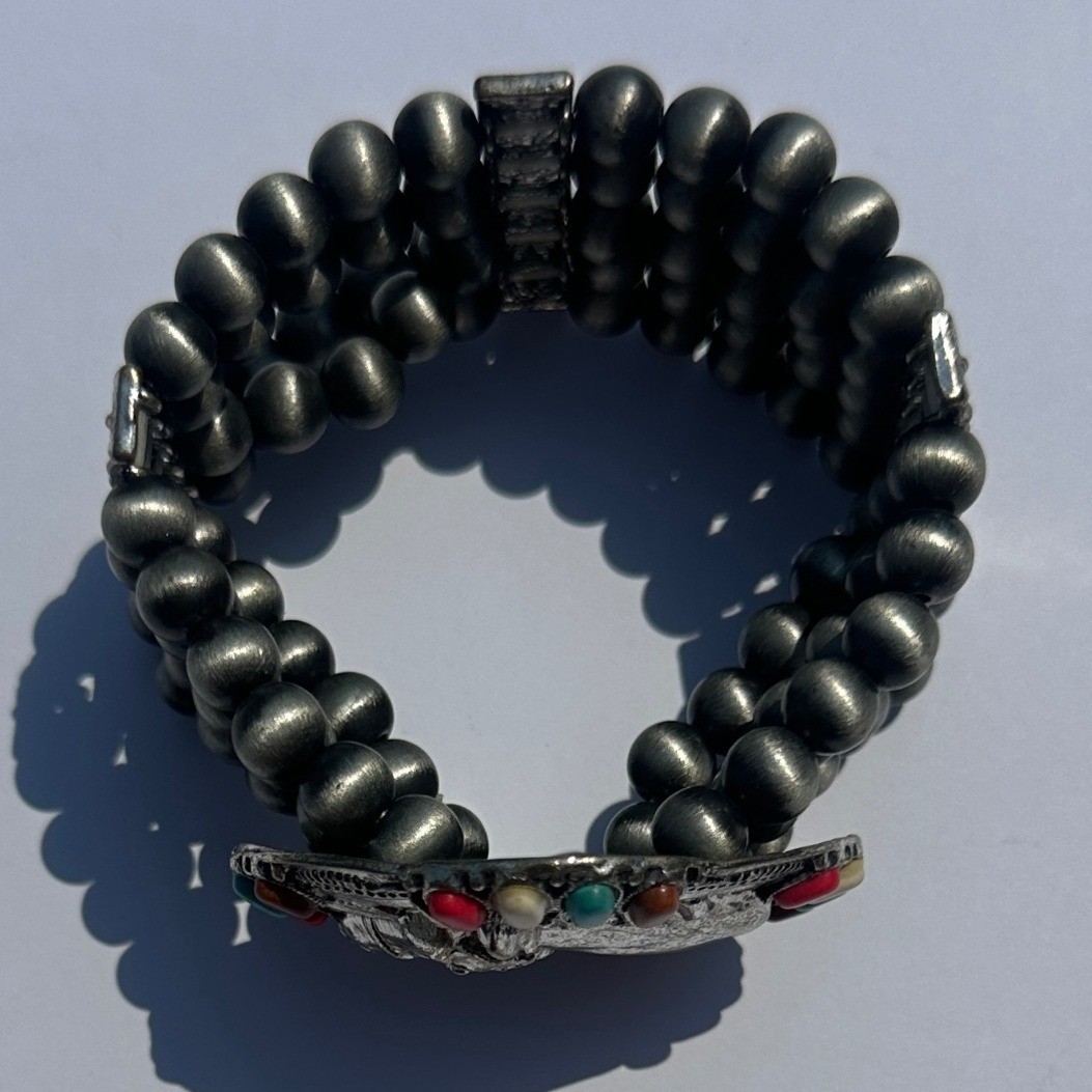 Western Horse Stretch Bracelet Silver Faux Navajo Pearl Beaded Turquoise Red