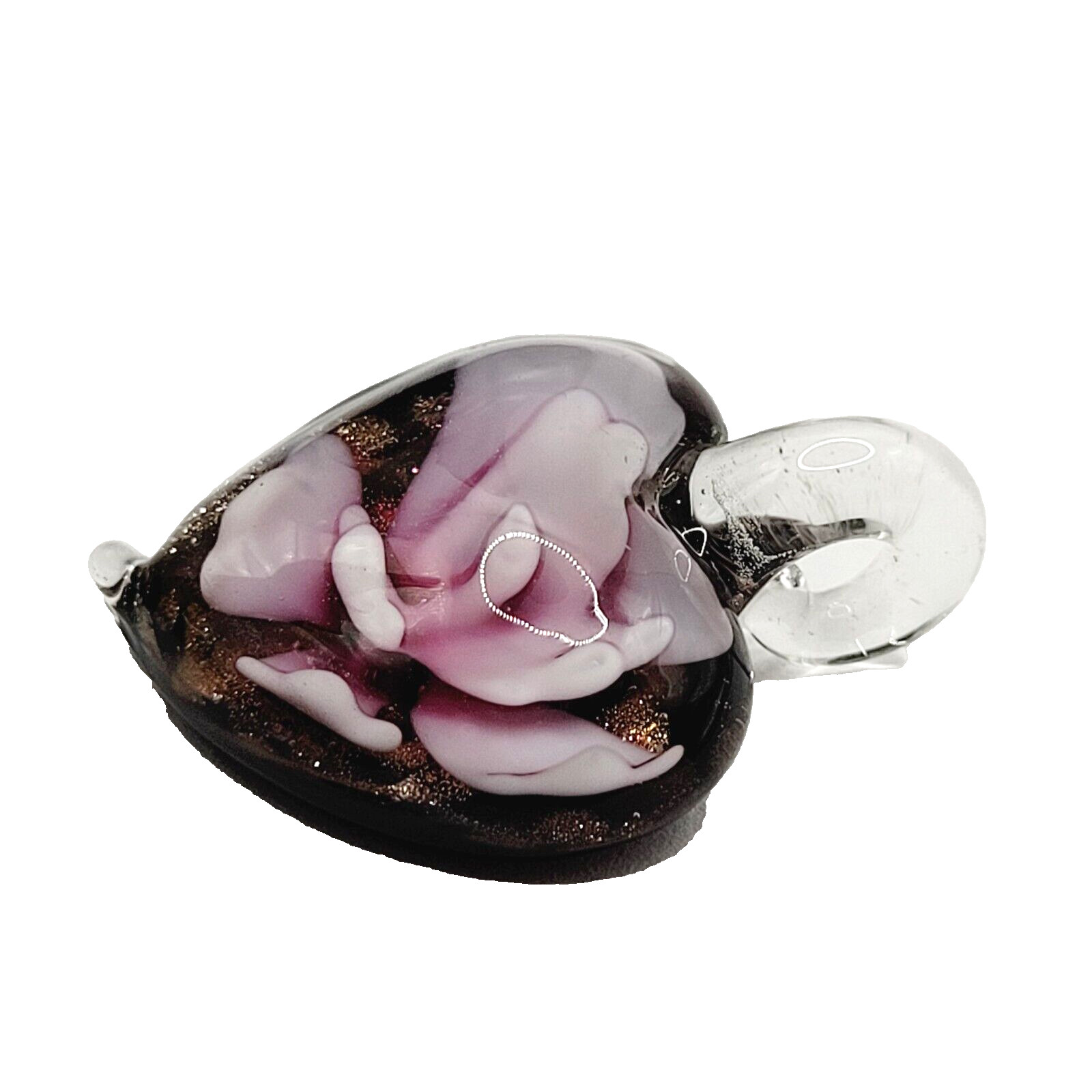 Glass Heart Dusty Rose Artisan Craft Lampwork Style Floral Foil Glitter Pendant