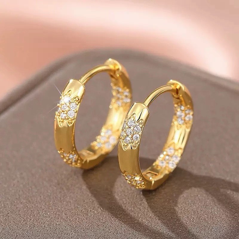 18K Gold Plated CZ Huggie Hoop Earrings Minimalist Sparkling Huggie Hoops 463