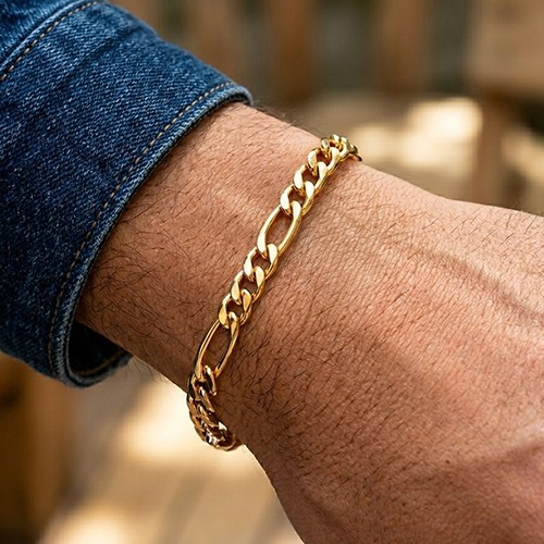 Italian 1/200 14K Yellow Gold Overlay Figaro Bracelet Chain Mens Womens in mm