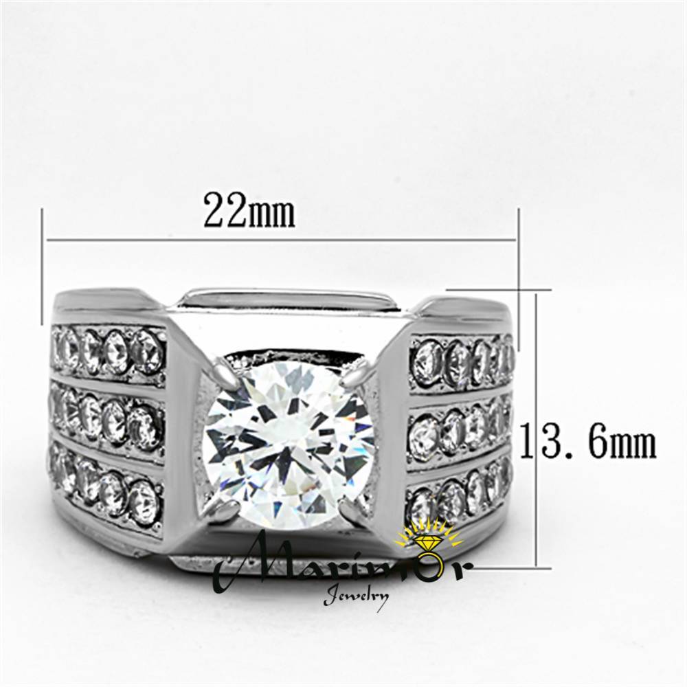 2.94 Ct Round Cut Cubic Zirconia Silver Stainless Steel Unisex Ring Sizes 5-13