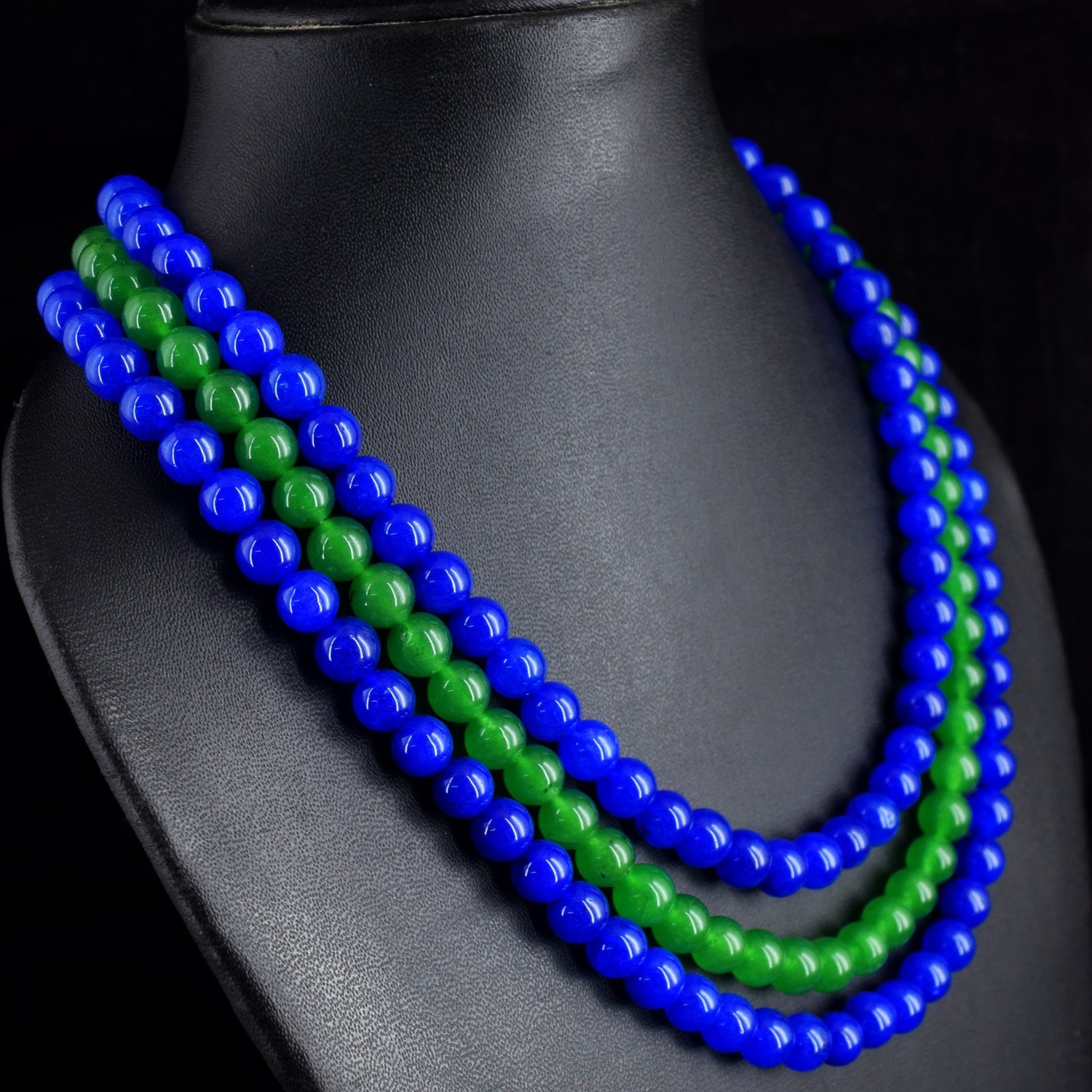 3 Strand 700.00 Cts Blue & Green Onyx Gorgeous Beaded Necklace Jewelry RK 13E822