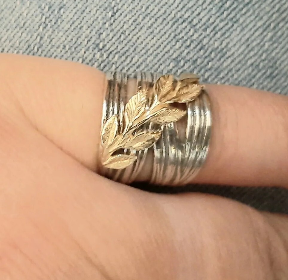 PZ PAZ Creations Sterling Silver Handmade Custom Leaf and Vine 5.25sz ring 6.6gr