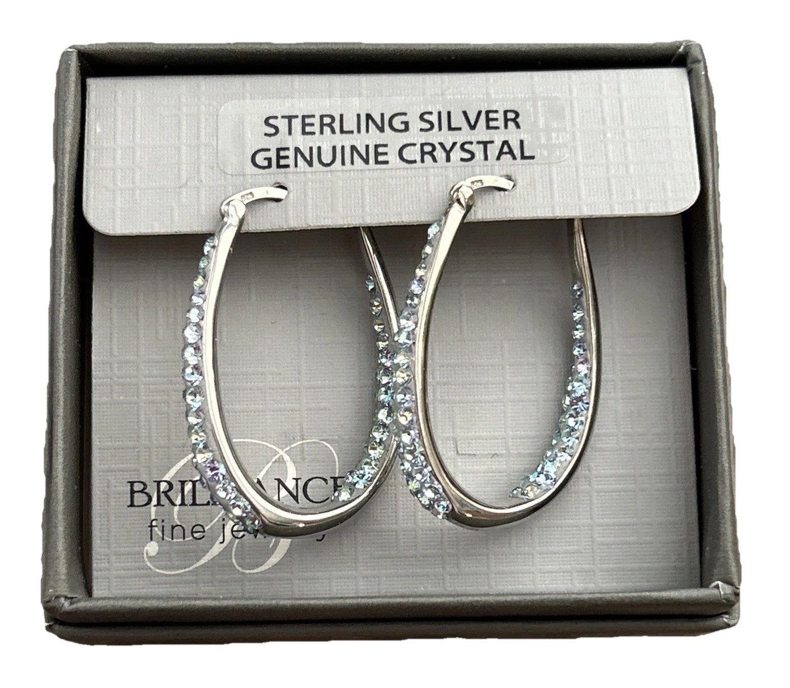 Brilliance Fine Jewelry 925 Sterling Silver Crystal Hoop Earrings NEW IN BOX NIB