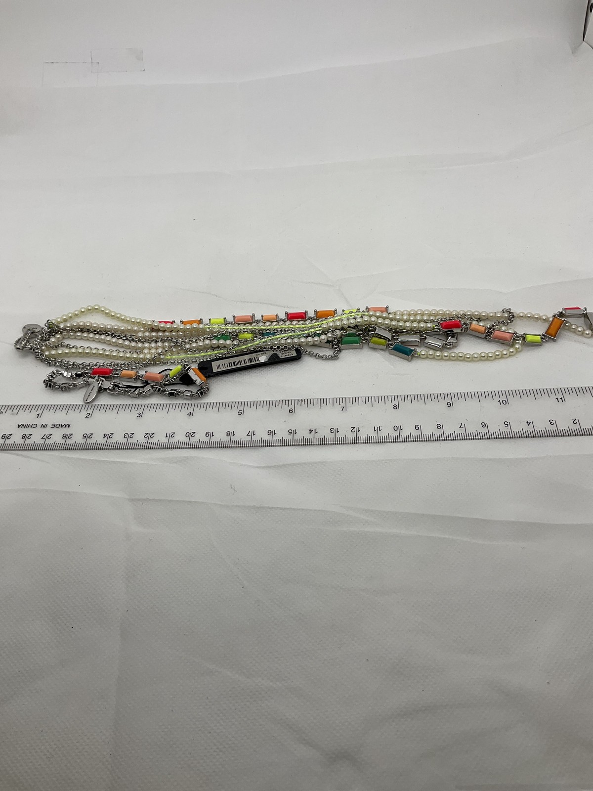 Ann Taylor Silver Tone Colorful Baguette Faux Pearl Layered Necklace Bracelet